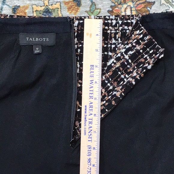 🍂TALBOTS Black Brown Cream Gold Tweed Lined Back Zip Knee Length - Picture 8 of 9